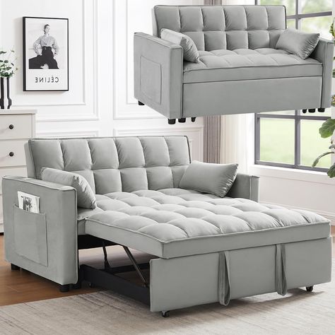 PRICES MAY VARY. ★3 in 1 CONVERTIBLE SLEEPER SOFA BED -- Pull the included handle and it slides out on its rollers to make loveseat sofa bed converts to sleeper bed easily, No matter what room it is, whether it is a large room or a small room, this is your best choice! The pull out sofa bed can accommodate your overnight guests. ★STRONGE STRUCTURE -- The loveseat sofa bed crafted of sturdy wood frame, strong sinuous spring, high-density foam, soft velvet fabric,good foam-filled seats, soft 2 lum Couch Bed For Small Space, Futon With Cup Holders, Double Futon Sofa Bed, Single Sofa Beds For Small Spaces, Loveseats For Small Spaces Overstock, Replace Sofa With Dinette For Small Camper, Love Seat Sofa Small Spaces Guest Room, 2 Twin Bed Couch Sectional, Sleeper Ottoman Guest Rooms