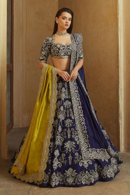 Buy Purple Raw Silk Embroidered Zardozi Floral Bridal Lehenga Set For Women by JAYANTI REDDY Online at Aza Fashions. Floral Bridal Lehenga, Silk Lehengas, Lehenga Pattern, Jayanti Reddy, Fashion Show Dresses, Indian Dresses Traditional, Traditional Indian Outfits, Casual Saree, Indian Bridal Outfits