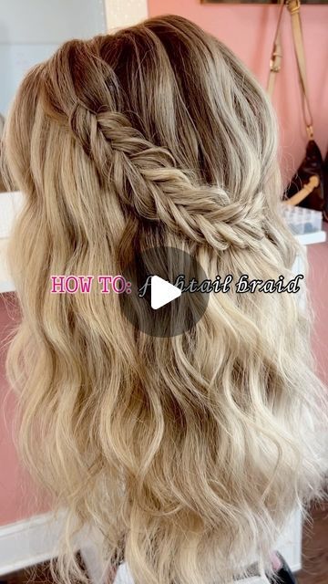 Katelyn Grimes on Instagram: "I’ll have a slowed down version of how to do a fishtail braid coming soon cause I know it’s hard to get it into a 1 minute and 30 second video!  #braids, #hairtutorial fishtail braid, bridal education, wedding hairstyles" Fishtail Crown Braid Half Up, Fish Tail Braid Half Up Down, Bridesmaid Hairstyles Fishtail Braid, Fishtail Braid Half Up, Braided Wedding Guest Hairstyles, Traditional Swedish Hairstyles, How To Do Fish Tail Braids, How To Start A Fishtail Braid, Fish Tail Braid Hairstyle