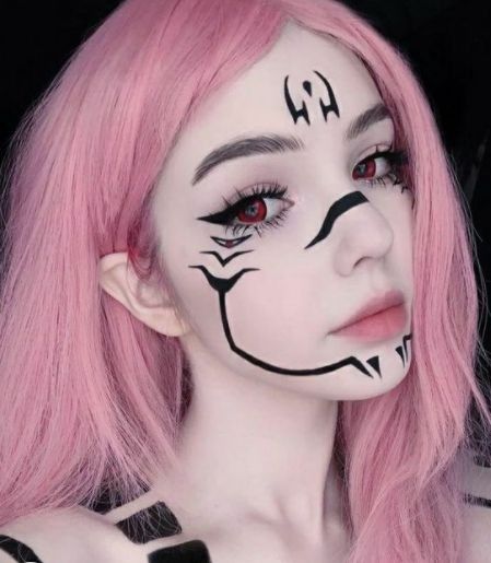 Sukuna Make-up, Sukuna Girl Cosplay, Jujutsu Kaisen Makeup, Make Up Anime, Anime Makeup Looks, Sukuna Makeup, Cosplay Makeup Anime, Cosplay Simple, Make Up Cosplay