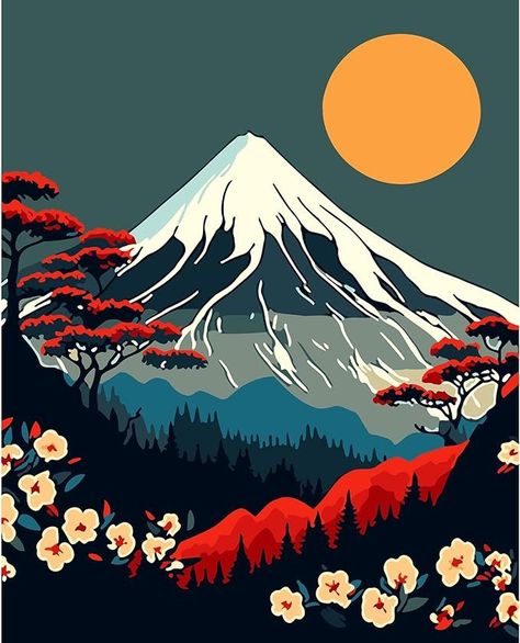 Amazon.com: QUITEDEW Mount Fuji Paint by Numbers for Adults, Paint by Numbers Japanese Landscape on Canvas Painting DIY Paintwork Drawing Art for Beginner Gift 16 x 20 Inch Gunung Fuji, Japanese Nature, Modern Wall Art Prints, Sunrise Painting, The Joy Of Painting, Japanese Landscape, Canvas Painting Diy, Acrylic Paint Set, Mount Fuji