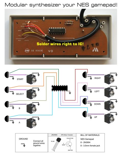 Repurposing a NES controller? (Page 1) - Circuit Bending - Forums - ChipMusic.org Circuit Bending Instruments, Synthesizer Diy, Diy Guitar Amp, Circuit Bending, Guitar Cord, Nes Controller, Solder Wire, Electronics Basics, Diy Guitar