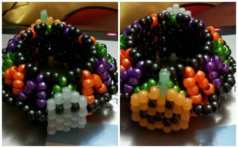 Halloween Kandi Ideas, Halloween Kandi, Scene Kandi, Halloween 3d, Candy Bracelet, Pony Bead Crafts, Kandi Kid, Kandi Cuff, Photo Pattern