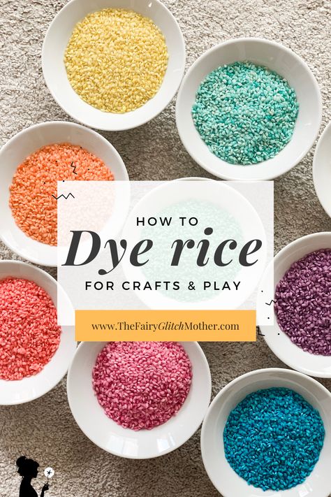 Coloured Rice How To Make, Diy Colored Rice, How To Colour Rice For Sensory Play, How To Dye Rice, How To Dye Rice For Sensory Play, Dye Rice, Dyed Rice, Coloured Rice, Rice Art