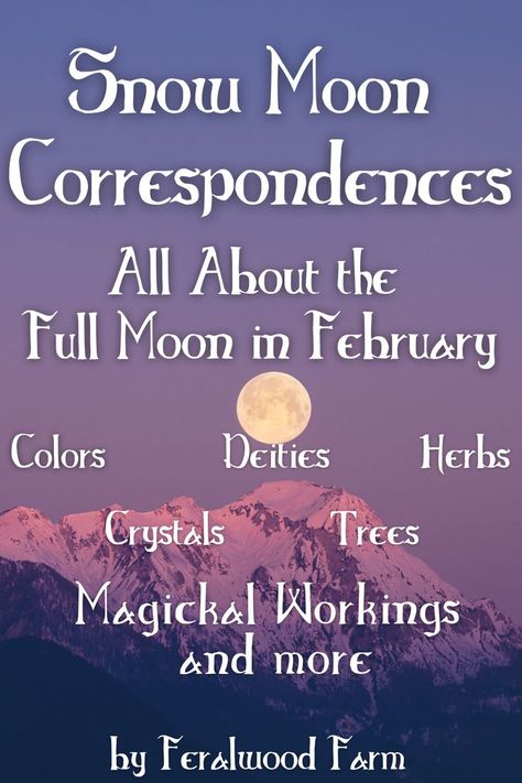 Learn about the Snow Moon, February’s Full Moon. Learn about the history, alternative names, correspondences, and how to utilize its energy in your magickal workings. #fullmoon #witchcraft #moonmagic #moonwitch February Magical Correspondences, Snow Moon 2023, Snow Moon Ritual, February Snow Moon, February Magick, February Moon, Moon Correspondences, Full Snow Moon, February Full Moon