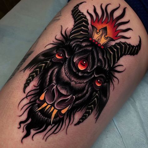 Creepy Environment, Baphomet Tattoo, Men Sketch, Satanic Tattoos, Interesting Tattoos, Occult Tattoo, Demon Tattoo, Flame Tattoos, Traditional Tattoo Sleeve