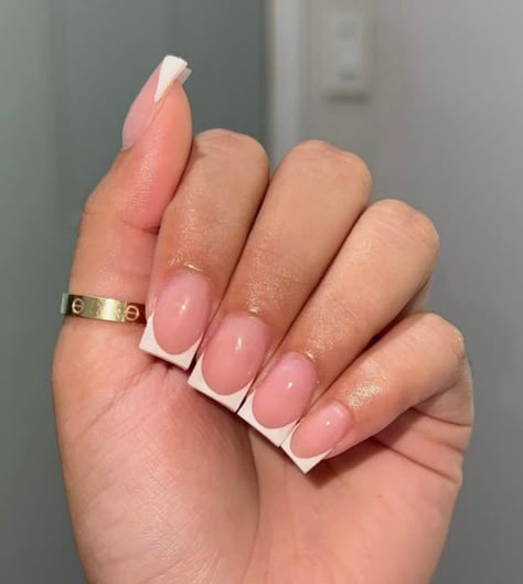 French Tip Nails Straight, French Shorties Nails, French Duck Nails Short, Extra Short French Nails, Short Deep French Nails, French Overlay Nails, Short French Tip With Design, Really Short French Tip Nails, Short French Tip Acrylic Nails Design