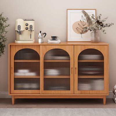 Made of pure solid wood, made of solid wood, with natural texture, warm texture is more unique. | SUPROT Low bookcase w/ glass door Brown 35.43 x 59.05 x 16.53 in | QPRO1469_98600748 | Wayfair Canada Diy Buffet Table, Glass Door Bookcase, Diy Buffet, 1920s Bungalow, Door Bookcase, Bookcase Wood, Bookcase With Glass Doors, Family Projects, Low Bookcase