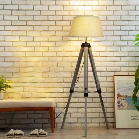 Corrigan Studio® Attlee 56" Tripod Floor Lamp & Reviews | Wayfair Tripod Floor Lamp Living Rooms, Wooden Tripod Floor Lamp, Wood Wall Lamps, Free Standing Lamps, Bed Lamp, Tripod Table Lamp, Tripod Floor Lamp, Wood Floor Lamp, Tripod Table