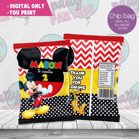 Mickey Mouse Cake Topper, Mickey Mouse Cupcakes, Game Prizes, Mickey Mouse Cake, Mouse Cake, Mickey Mouse Birthday Party, Candy Wrappers, Chip Bags, Mickey Mouse Party