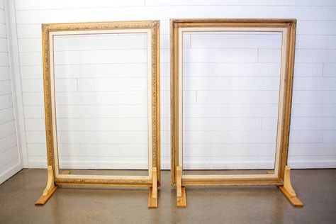 Assorted large frames. These stately gilded frames would be perfect to display signage for your event! Inside opening is 40 1/8″ x 60 1/8″ Giant Picture Frame, Big Picture Frames, Picture Frames Standing, Gilded Frame, Large Sign, Floor Framing, Frame Stand, Event Rentals, Large Frames