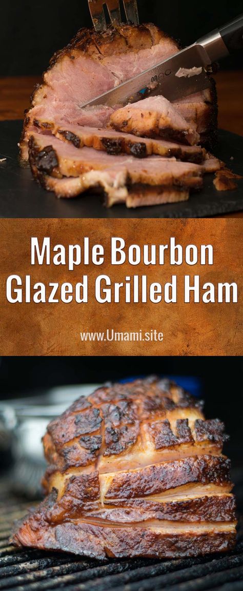 A little bourbon, some brown sugar, and a touch of maple syrup elevate this Maple Bourbon Glazed Grilled Ham recipe. #recipes #grilling #ham #bourbon #maplesyrup #dinner Maple Bourbon Glaze, Recipes Grilling, Super Recipes, Bourbon Recipes, Bourbon Glaze, Maple Bourbon, Grilled Ham, Ham Recipe, Ham Glaze