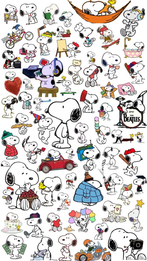 Snoopy collage Snoopy Collage, Snoopy Family, Snoopy Items, Snoopy Drawing, Peanuts Wallpaper, Beatles Funny, Mickey Mouse Images, Cartoon Character Tattoos, Snoopy Funny