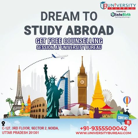 Is it your dream to study abroad? Contact our experts and get a free counselling session only at www.universitybureau.com #college_student #postgraduationcourses #getstudyvisa #studyabroadcanada #career_goals Study In Abroad, Counselling Session, Education Design Interior, Great Website Design, Admissions Poster, Guidance Counseling, Study In Canada, Education Poster Design, Welcome Post