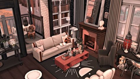 2b Jasmine Suites Sims 4, Dark Academia Apartment, Dark Academia Style, Academia Style, House Inside, Sims 4 Houses, Dark Academia, Sims 4, Apartment