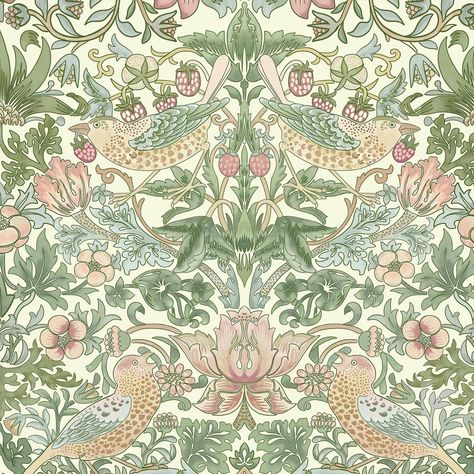 Peel & Stick Floral Wallpaper, William Morris Strawberry Thief Pattern, Green Color Theme, Self-Adhesive Removable Wallcovering, Mural Wallpaper by Green Planet Print (Sample 7" x 10") William Morris Tapet, Wallpaper William Morris, Green Color Theme, Arts And Crafts Wallpaper, William Morris Strawberry Thief, William Morris Wallpaper, Different Types Of Painting, Morris Wallpapers, Classic Wallpaper