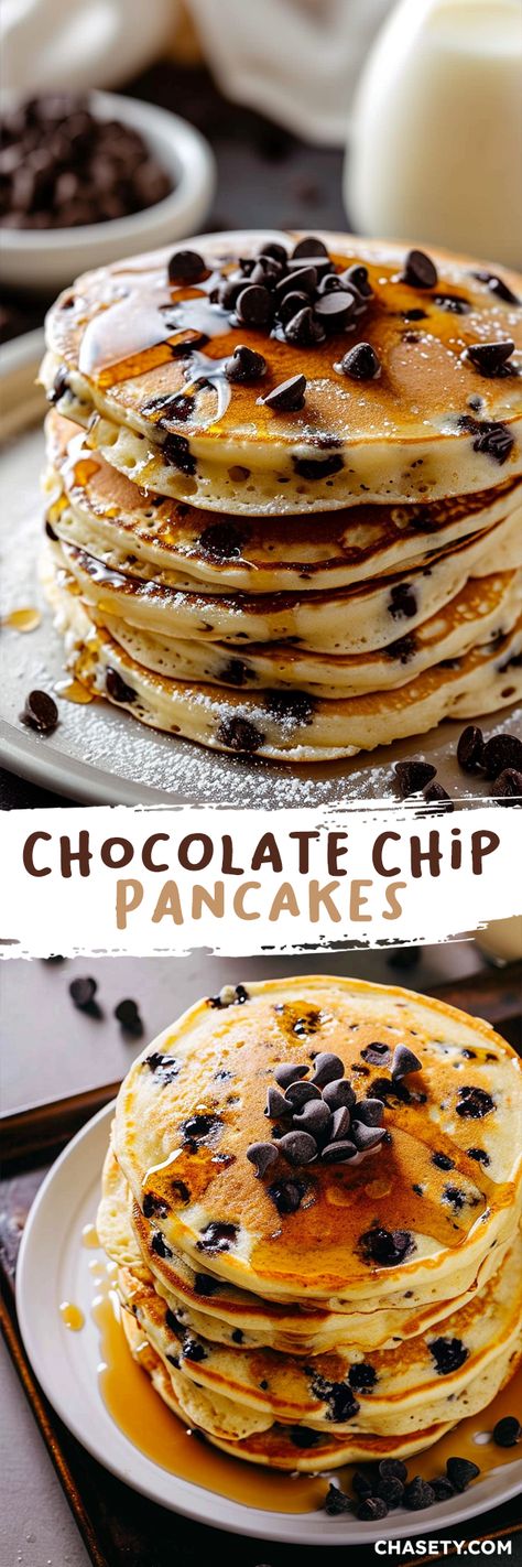 Chocolate Chip Pancakes [25 Minutes] – Chasety Homemade Chocolate Chip Pancakes, Pancake Recipe Without Milk, Ihop Pancakes, Chocolate Chip Pancakes, Family Breakfast, Mini Pancakes, Tasty Pancakes, Fluffy Pancakes, Homemade Chocolate