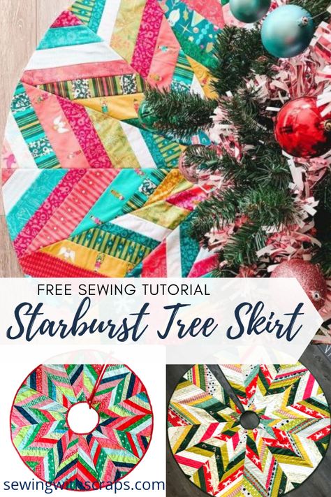 Dresden Christmas Tree Skirt Free Pattern, Dresden Tree Skirt Pattern, Starburst Tree Skirt, Sewn Tree Skirt, English Paper Piecing Christmas Tree Skirt, Free Quilted Tree Skirt Patterns, Sew Christmas Tree Skirt, Quilt Tree Skirt Pattern Free, How To Sew A Tree Skirt