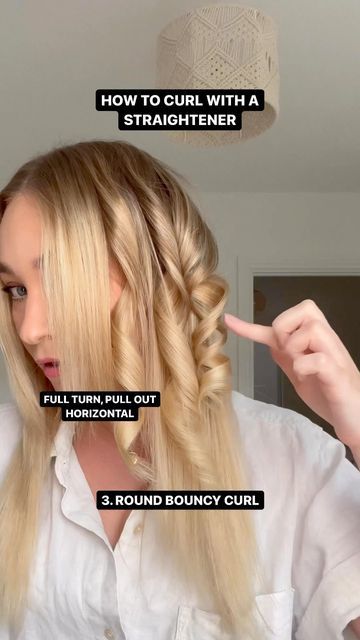 Hair Brush Curl Hack, Curling With A Straightener, How To Easily Curl Your Hair, Ghd Curls Tutorial, How To Do Loose Curls, Curl With A Straightener, Tight Curls Hairstyle, Side Curls Hairstyles, How To Do Curls