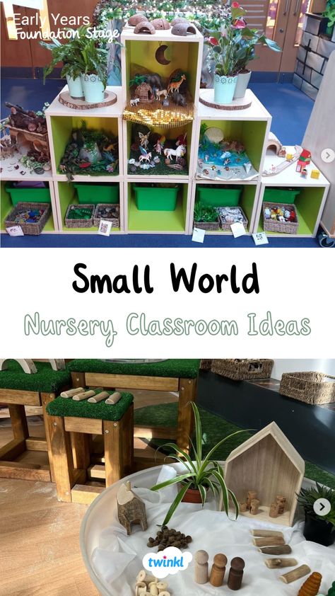 Small world area eyfs. A great area and layout for any nursery classroom. Thanks to @mrnoakes_teachingjourney @theartofearlyyears_ Small World Ideas Eyfs, Small World Area Early Years, Small World Area Eyfs Classroom Displays, Eyfs Small World Ideas, Small World Play Ideas Preschool, Science Area Preschool Classroom, Small World Area Eyfs, Nursery Classroom Ideas, Small Preschool Classroom Layout