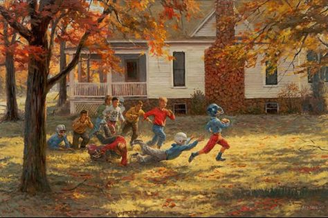 Andy Thomas, Fall Feeling, Thanksgiving Football, Small Town America, Fall Football, Sports Wall Art, Sports Wall, Children Playing, Autumn Scenes