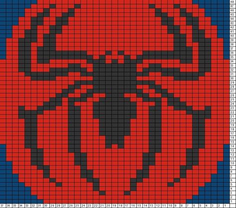 Tricksy Knitter Charts: spider-man (73388) (73389): Spiderman Cross Stitch, Graph Crochet, Pixel Crochet, Tapestry Crochet Patterns, C2c Crochet, Pixel Pattern, Crochet Tapestry, Tapestry Crochet, Crochet Chart