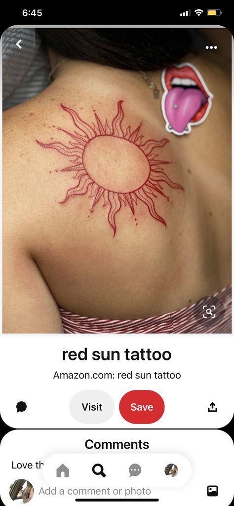 Thigh Sun Tattoos, Red Sun Tattoo, Back Tats, Goddess Tattoo, Sun Tattoos, Red Tattoos, Red Sun, Sun Tattoo, Thigh Tattoo