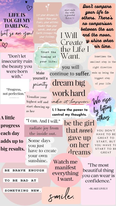 Inspiring words Manifest Quotes Wallpaper, Daily Affirmations Aesthetic Wallpaper, Intentional Wallpaper, You Are Absolutely Capable Of Creating, Affirmations For Vision Board Aesthetic, Positive Screen Savers, Inspirational Collage Wallpaper, Collage Wallpaper Motivation, Motivational Quotes Collage Wallpaper