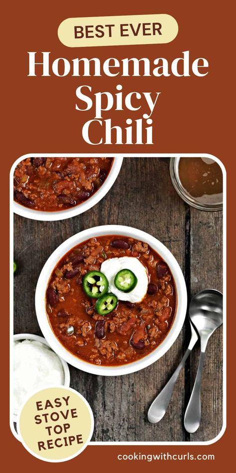 Spicy Chili Beans Recipe, Jalapeno Chili Recipe, Chili With Jalapenos, Spicy Venison Chili, Chili Recipe Crockpot Spicy, Chili Magic Recipe, Spicy Chilli Recipe, Stove Top Chili Recipe, Italian Chili Recipe