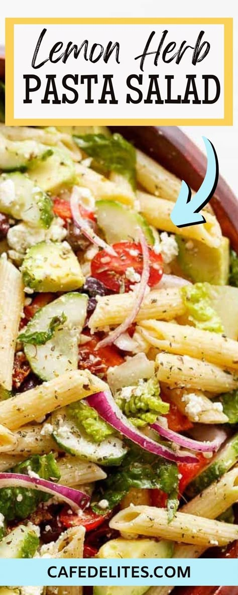 Summer Lemon Pasta Salad, Pasta Salad With Croutons, Cypress Pasta Salad, Cold Lemon Pasta Salad Recipes, Salad Recipes With Pasta And Lettuce, Lemon Herb Macaroni Salad, Vinegrette Pasta Salad Recipes, Cold Salad Plate Ideas, Salad Dressing For Pasta Salad