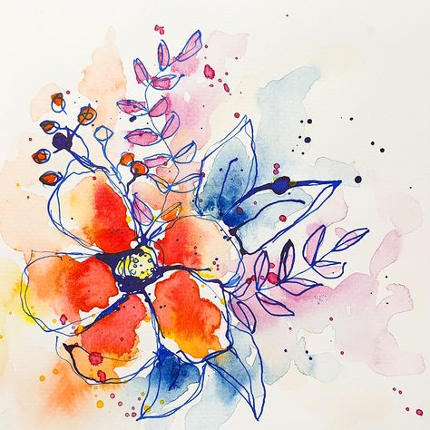 Loose Watercolor Flowers – Mixed Media Style – Susanne Rose Art Ink Flower Drawing, Abstract Watercolor Flowers, Lino Carving, Abstract Watercolors, Watercolor Postcards, Abstract Watercolor Flower, Loose Watercolor Paintings, Mixed Media Watercolor, Artsy Painting