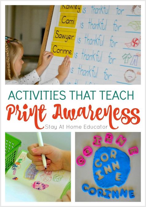 Preschool literacy activities that teach print awareness | Find fun and engaging preschool literacy activities that span all the components of preschool literacy instruction, from emergent literacy skills to learning how to read and write. Print Awareness Activities Preschool, Emergent Literacy Activities, Preschool Literacy Activities, Future Educator, Prek Literacy, Teach The Alphabet, Play Printables, Writing English, Learning How To Read