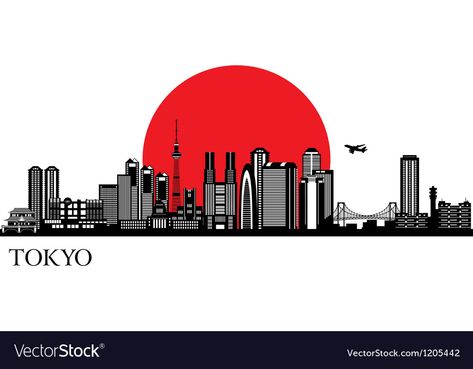 Tokyo Skyline Tattoo, Tokyo City Drawing, Tokyo Drawing, Tokyo Streets Drawing, Tokyo Illustration City, Tokyo City Silhouette, Tokyo Skyline Silhouette, Silhouette City, Tokyo Night Skyline