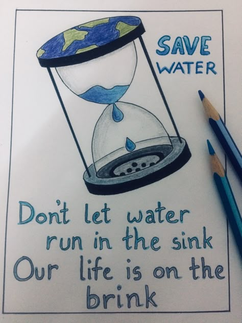 One Water Poster, Water Day Poster Drawing, One Water Conservation Poster, Drawing About Saving Water, Earth Save Poster, Poster For Save Earth, Posters On Save Earth, Poster About Water Pollution, Drawing Save Water