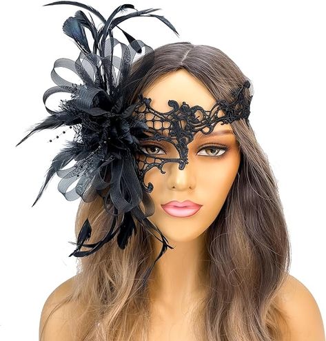 Amazon.com: Feather Lace Masquerade Mask for Women Phantom Mask Mardi Gras Feather Lace Masks Venetian Mardi Gras Burlesque Brocade Mask (Black) : Clothing, Shoes & Jewelry Lace Masquerade Mask, Phantom Mask, Masquerade Mask, Mardi Gras, Mask, Lace