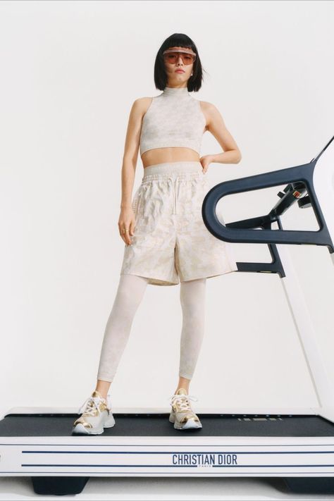 High End Athleisure, Treadmill Photoshoot, Gym Fashion Editorial, Gym Editorial, Athleisure Editorial, Sophie Habboo, Fitness Editorial, Dior Sport, Dior Cruise