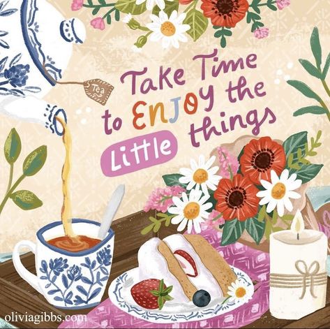 Tea Time Quotes, Food Lettering, Tea Illustration, Morning Mantra, Coffee In The Morning, Tea Quotes, Vintage Illustration Art, Coffee Theme, Good Day Quotes