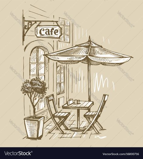 Town Drawing, Coffee Shop Logo Design, Street Cafe, Perspective Drawing Architecture, Scene Drawing, Drawing Sheet, Coffee Drawing, Landscape Sketch, Shop Logo Design