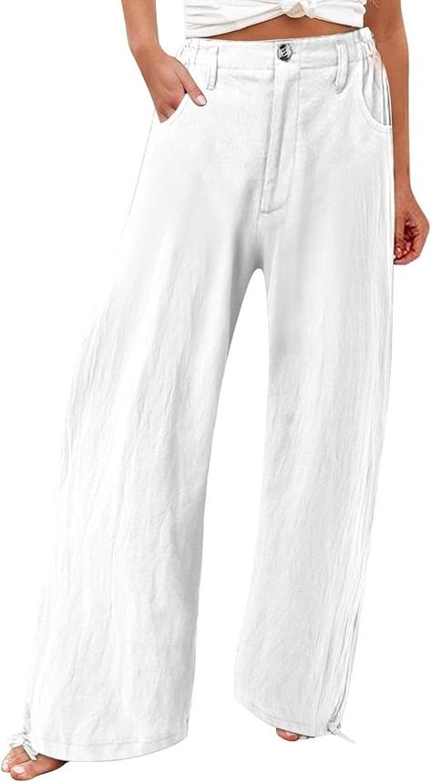 SMIDOW High Waist Wide Leg Pants for Women Trendy 2024 Casual Loose Long Trousers Palazzo Pants with Pockets Womens Capris Dressy Casual White S at Amazon Women’s Clothing store Cheap Casual Wide-leg Parachute Pants, Non-stretch Wide Leg Pants With Pockets For Vacation, White Non-stretch Wide Leg Harem Pants, White Wide-leg Harem Pants With Elastic Waistband, Loosely Fitted Wide-leg Rayon Harem Pants, Trendy Trouser, High Waist Wide Leg Pants, Long Trousers, Pants With Pockets