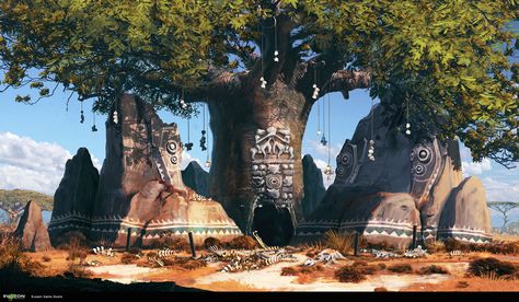 African Mythology, Game Studio, Fantasy Land, Rpg Map, Fantasy City, Fantasy Setting, Fantasy Places, Landscape Scenery, Fantasy Art Landscapes