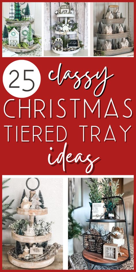 If you love decorating tiered tray but need some inspiration, keep reading! You’ll learn all the style tips for decorating tier trays for Christmas, what to put on them, plus gorgeous pictures to inspire your own! Keep scrolling for classy farmhouse-style Christmas tiered trays – lots of trendy neutral Christmas decor ideas! Christmas Tree Farm Tiered Tray, 3 Tier Christmas Centerpieces, Christmas Decor Ideas For Trays, Three Tier Christmas Display, Two Teir Tray Christmas Decor, 3 Tier Christmas Decor, How To Decorate A Tiered Tray For Christmas, Christmas Decor Tiered Tray, 3 Tiered Tray Decor Christmas