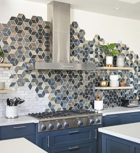 Mercury Mosaics & Decorative Ceramic Tiles | ICONIC LIFE Backsplash With Accent Tile, Tile Stove Backsplash, Tiled Kitchen Island, Unique Tile Backsplash, Kitchen Splashback Designs, Ceramic Kitchen Tiles, Mosaic Tile Wall, Custom Tile Design, Tiles Kitchen Backsplash