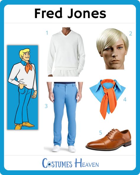 Fred And Shaggy Costume, Fred Jones Cosplay, Fred Jones Halloween Costume, Fred Costume From Scooby Doo, Fred Jones Scooby Doo, Fred Jones Costume, Fred Scooby Doo Costume, Daphne Outfit, Fred Costume