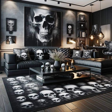 Skull Living Room Decor Ideas, House Palettes, Gothic Apartment Decor, Casa Rock, Skull Furniture, Gothic Homes, Gothic Decor Bedroom, Mens Bedroom Decor, Dark Home Decor