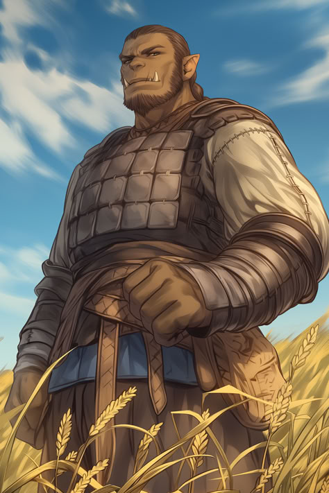 (NG male half-orc veteran) Captain of the Guard, Goldenfields, Storm King's Thunder Veteran Character Art, Game Of Thrones Oc Male, Orc Oc Male, Orc Building, Dnd Blacksmith, Bandit Captain, Likeable Characters, Orc King, Orc Male