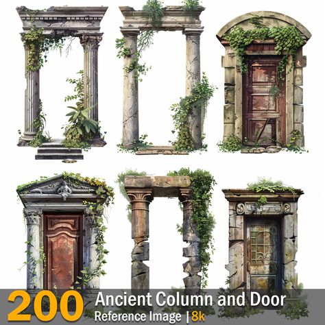 Ancient Column and Door | Reference Images | 8K,  on ArtStation at https://www.artstation.com/artwork/QKrP0L Stone Pillars Columns, Gothic Pillar, Egyptian Columns, Ancient Pillars, Medieval Window, Door Reference, Mud Wall, Dark Medieval, Vampire Castle