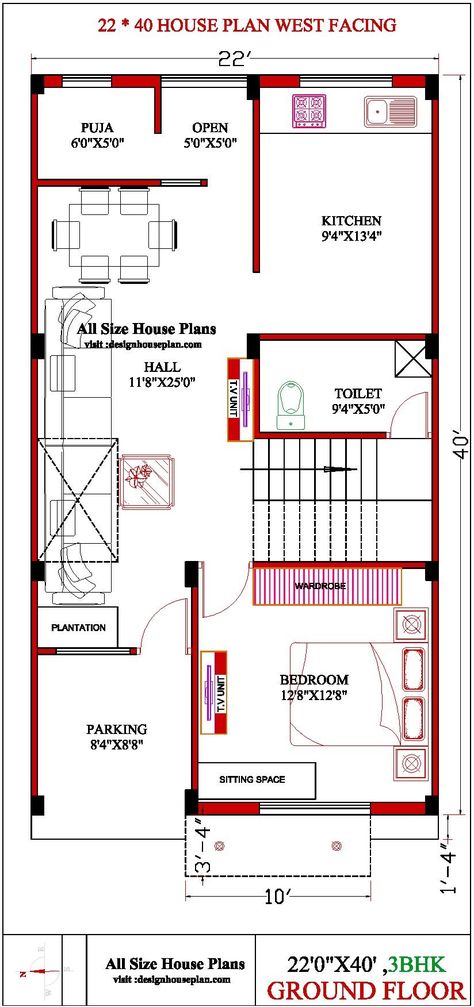 22 * 40 house plan west facing, east facing house plan with vastu, 22×40 house elevation, east facing duplex house vastu plan with pooja room 20 50 House Plan, Lakefront House Plans, Home Layouts, West Facing House, 30x40 House Plans, Duplex Floor Plans, Narrow Lot House, House Main Gates Design, Duplex Plans