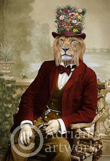 Dandy Lion, Dark Sense Of Humor, Fantastic Mr Fox, Animal Portraits Art, Dancing Bears, Lion Art, Arte Animal, Animal Heads, Top Hat