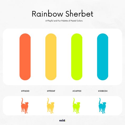 Rainbow Sherbet A Playful and Fun Palette of Pastel Colors 🏷 #color #colorful #pastels #aesthetic #colorpalette Sherbet Color Palette, Fun Palette, Rainbow Sherbet, Branding Resources, Color Palettes, Pastel Colors, Color Scheme, Color Schemes, Color Palette