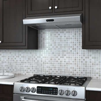 Backsplash With Dark Cabinets, Grey Backsplash, Under Cabinet Range Hood, Cooker Hood, Kitchen Stove, Range Cooker, Cooker Hoods, Range Hoods, Under Cabinet